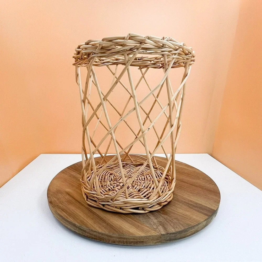 Vintage Wicker Hurricane Vase: Rustic Shelf Decor